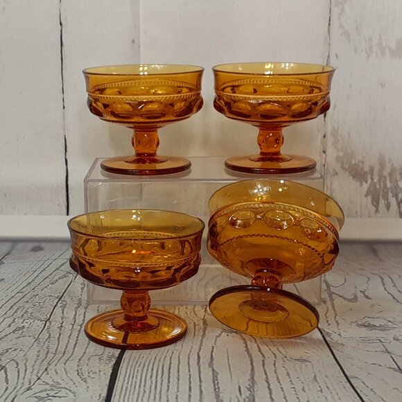 Indiana Colony Glass Color Crown Amber Champagne Sherbet Goblet Bowl Set Of 4 - Picture 1 of 7